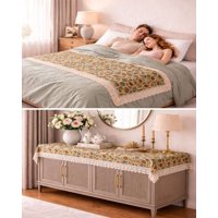 Mylhogar - Piecera De Cama Estampado Natural Chic Con Encaje 80X200Cm