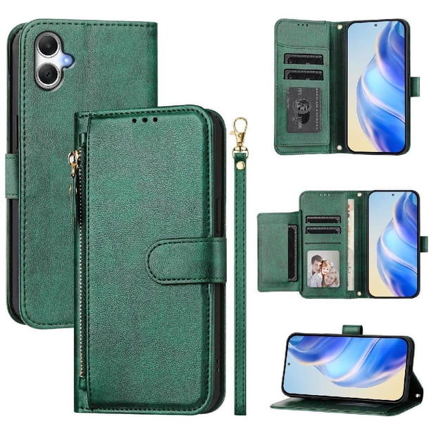 Funda Billetera Cremallera para Samsung Galaxy A06 5G con Porta Tarjetas, Soporte y Correa Verde