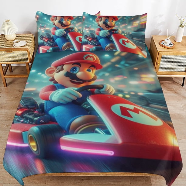 Super Mario 3-Piece Comforter Set for Bedroom Super Mario Bedding Set for Kids Adults Soft Microfiber Duvet Cover Set with Zipper Closure