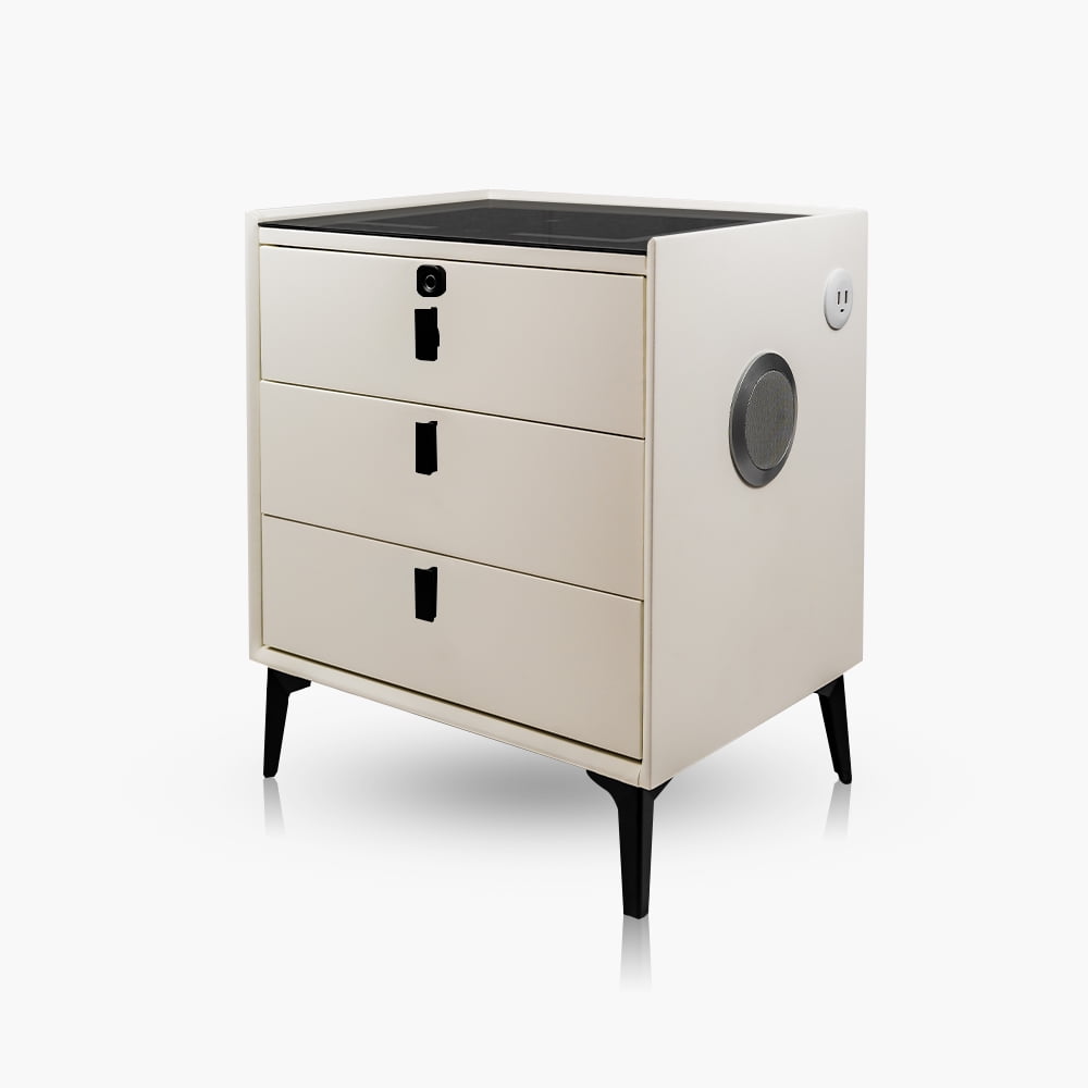 Modernismo - Velador 3 Cajones Huella, Carga Inalámbrica Parlante Y Luz Blanco