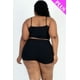 thumbnail image 2 of Saronite Conjunto de Top Corto de Punto Acanalado Liso con Tirantes Ajustables, Shorts Fruncidos y Cinturilla Elástica, Negro (Talla Grande para Mujer), 2 of 5