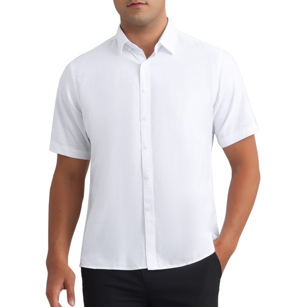 INSPIRE CHIC Camisas de Vestir de Hombre de Manga Corta de Algodón Ajuste Regular con Botones Formales Camisa Oxford XL Blanca