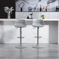 M&Ms - Bar Stools Set Of 2 – Modern Pu Leather Counter Height Barstools With Back, Height Adjustable Swivel Kitchen Island Chairs, Armless, Large Base-Gray