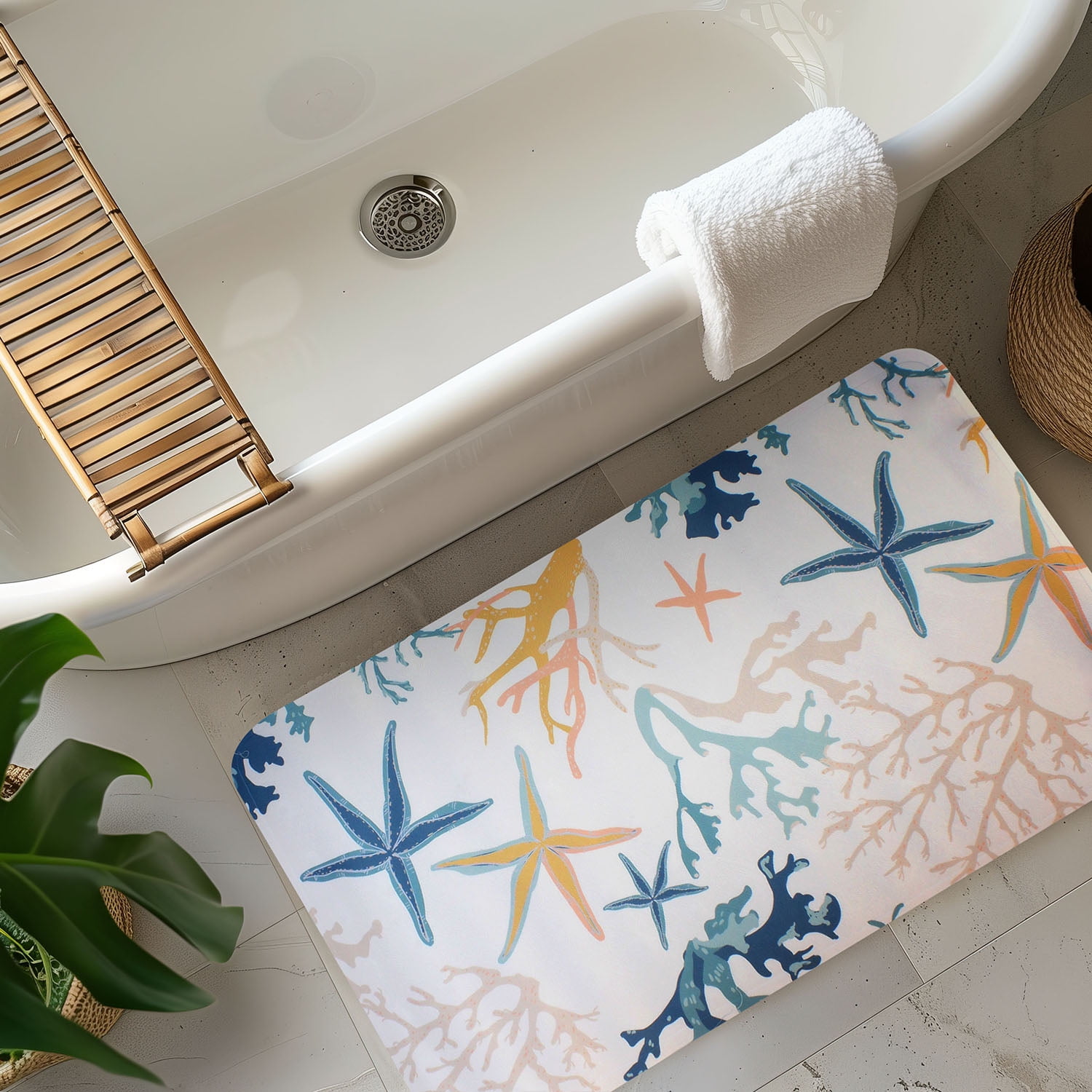 Alfombra De Baño Nautica Pvc Antideslizante 39x69cm Corales De Mar