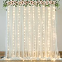 Cortinas De Fondo Suppromo, Color Marfil Transparente Con Luces, 3 X 2,5 M