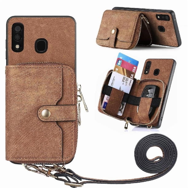 Funda Tipo Cartera con Correa Cruzada para Samsung Galaxy A30/A20 Protección Contra Golpes Marrón