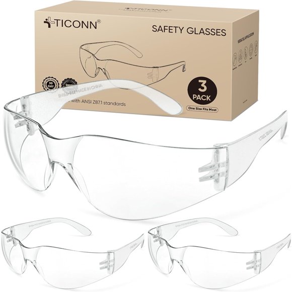 TICONN Clear Safety Glasses for Men Women, ANSI Z87.1 Safe