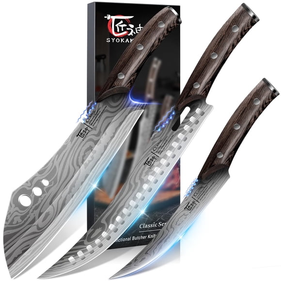 Juego de cuchillos de carnicero SYOKAMI, 3 piezas, cuchillos de cocina de acero con alto contenido d