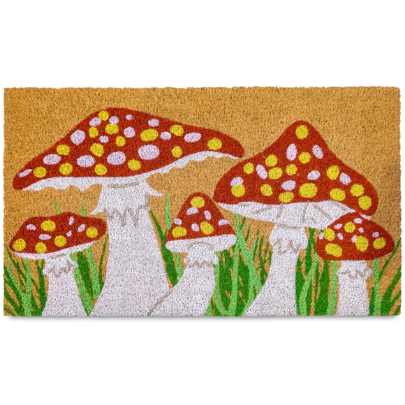 Felpudo MAINEVENT 43x26 cm Primavera con diseño de champiñón de fibra de coco