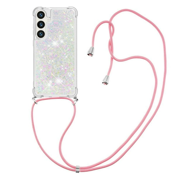 Funda FOXDOCK para Samsung Galaxy S24 con Cuerda Ajustable, Brillo Líquido, Protección Antigolpes y Lente – Ideal para Regalo