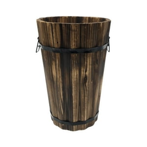 Fliperex - Macetero De Madera Tipo Barril Largo Bajo Jardin Terraza M Cafe