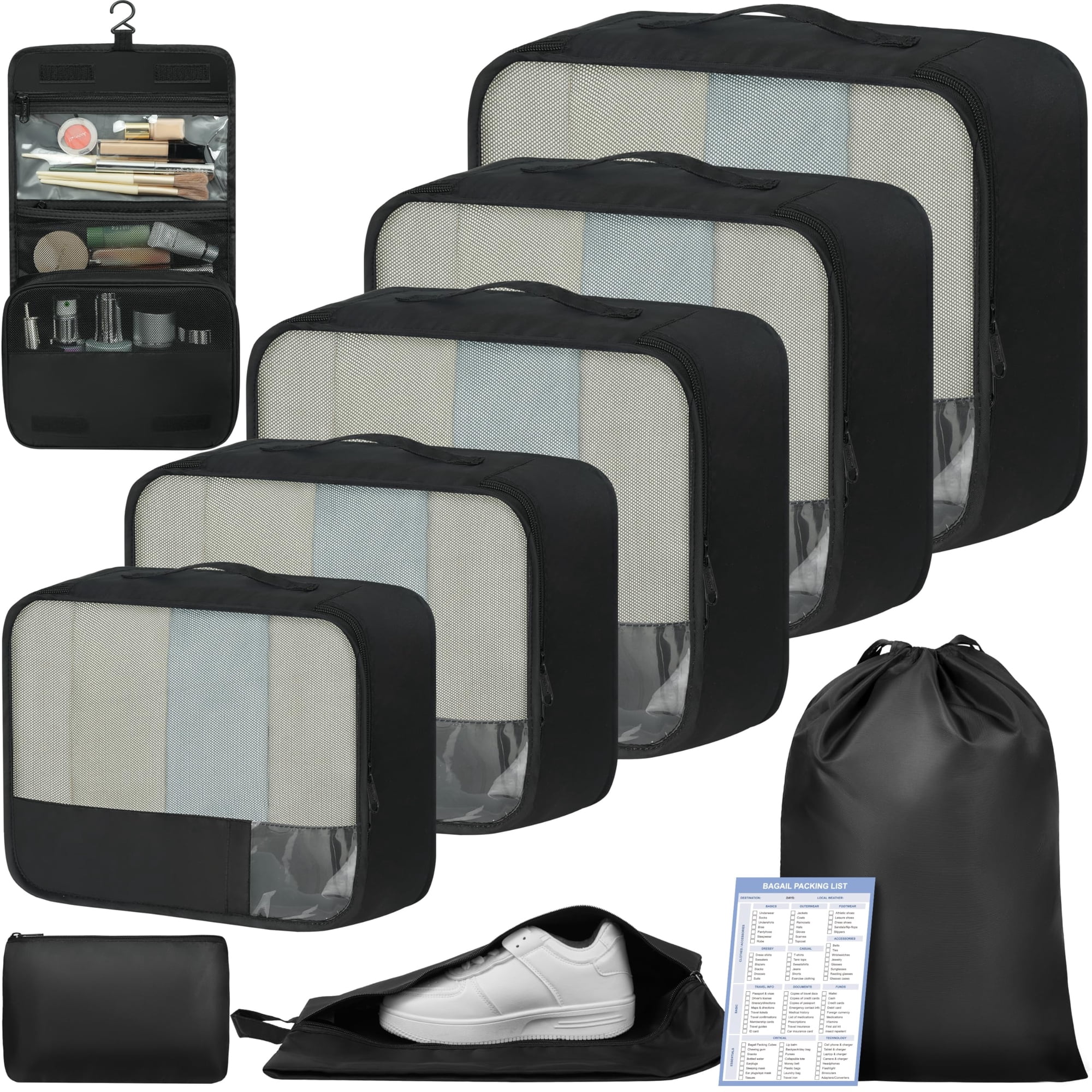 Bagail - Set De 9 Cubos Organizadores Para Equipaje Color Negro