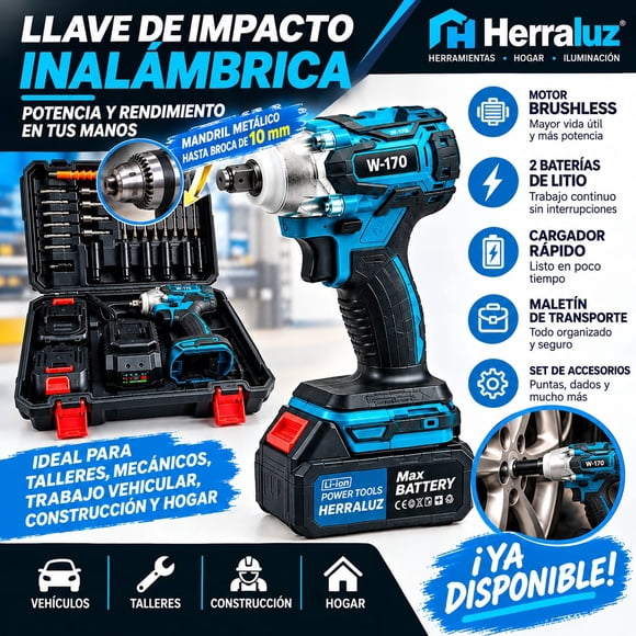 Taladro de Impacto 700 N.m (Incluye 2 baterias + cargador + maleta con accesorios)