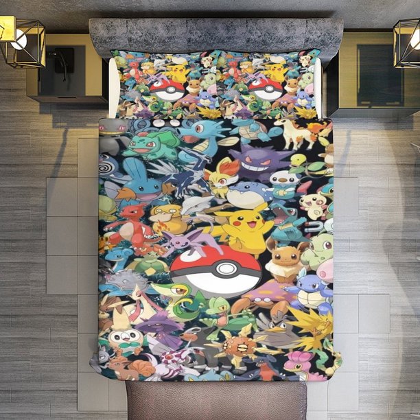 3 Piece Bedding SetPokemon PokmonComforter Set for Kids Boys Teen Tween 3D Lightweight Microfiber Bedding Sets