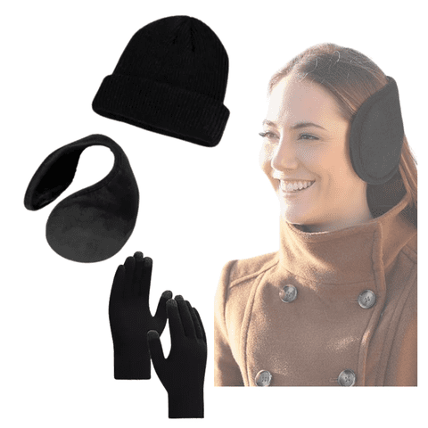 Genérico - Set Invierno Gorro Beanie + Guantes De Lana + Orejera Polar