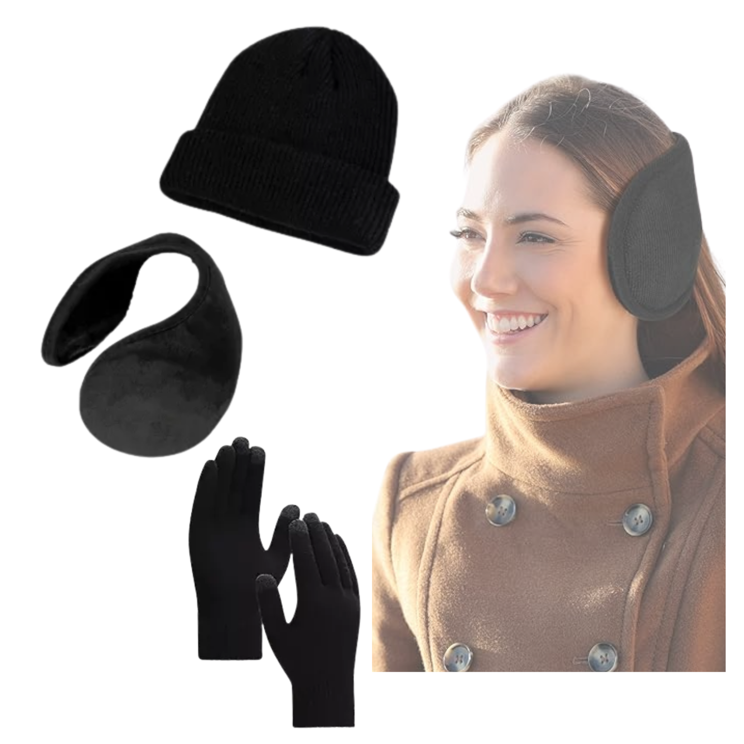 Genérico - Set Invierno Gorro Beanie + Guantes De Lana + Orejera Polar