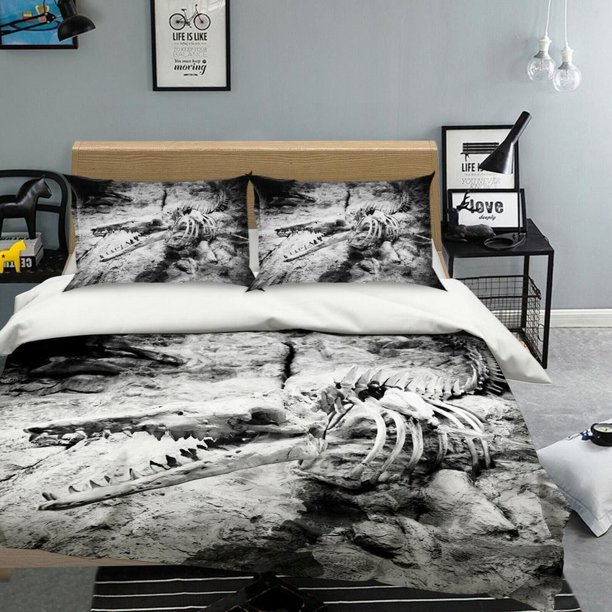Dinosaur Fossil Quilt Duvet Cover Set Double Pillowcase Soft Kids Queen3-Piece Bedding Set