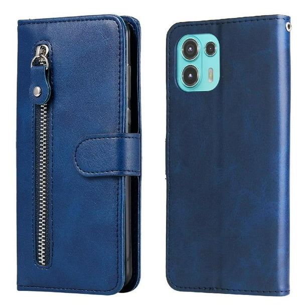 Funda con Cremallera para Motorola Edge 20 Lite, Carcasa Cartera de Cuero PU con Soporte y Tarjetero