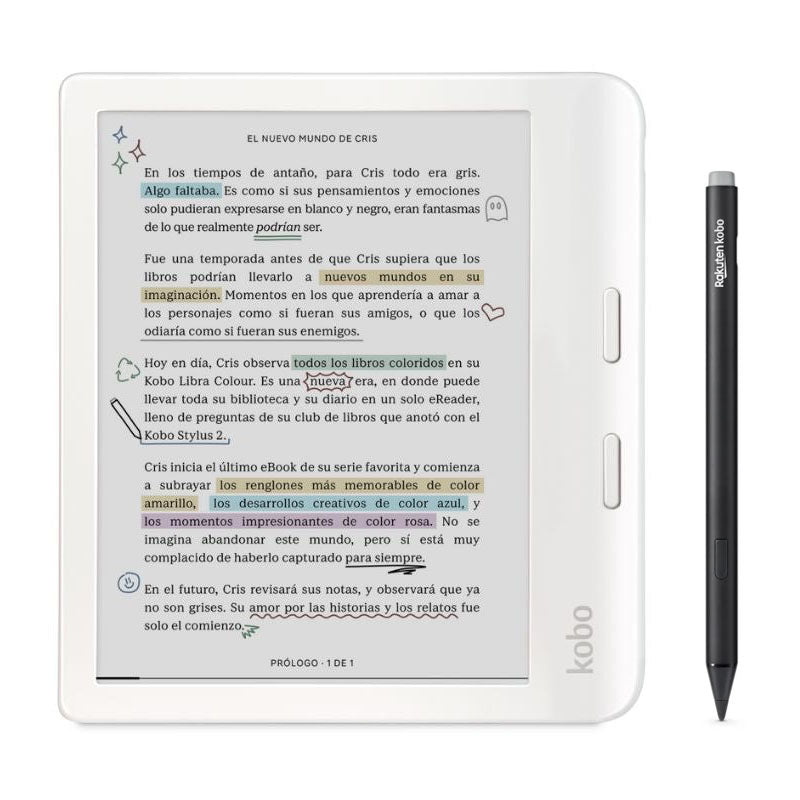 Rakuten Kobo - Lector E Reader Kobo Libra Colour Blanco Con Lápiz Stylus 2 Negro