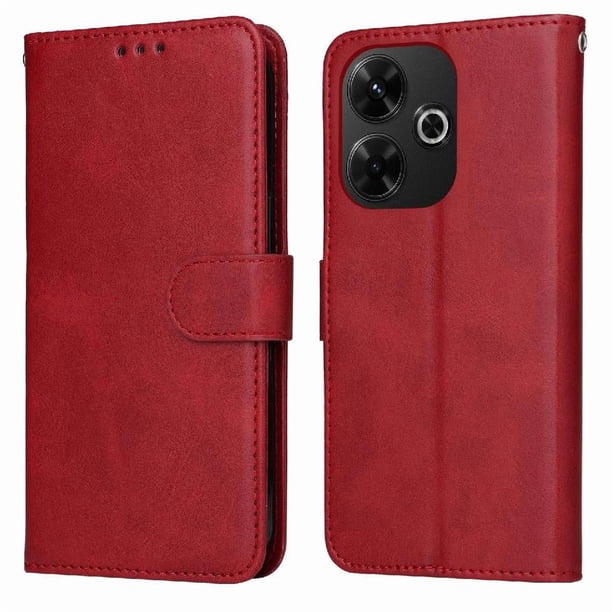 Funda Billetera para Xiaomi Redmi 13 4G con Porta Tarjetas y Soporte Ajustable Rojo