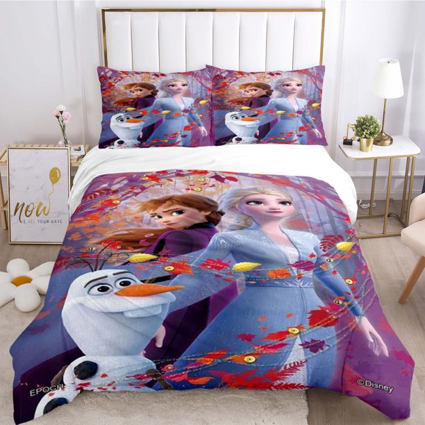 x2362 Bed SheetsFrozen Elsa Anna Princess Pattern Bedding Set Duvet Cover Pillowcase Twin Full Size Bedding Sets 3-Piece Bedding Set (1 Duvet Cover + 2 Pillow Shams) nj2362