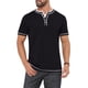 thumbnail image 1 of INSPIRE CHIC Camisa Henley de Manga Corta con Botones y Cuello en V para Hombre, Bloque de Color, 2XL Negro, 1 of 5