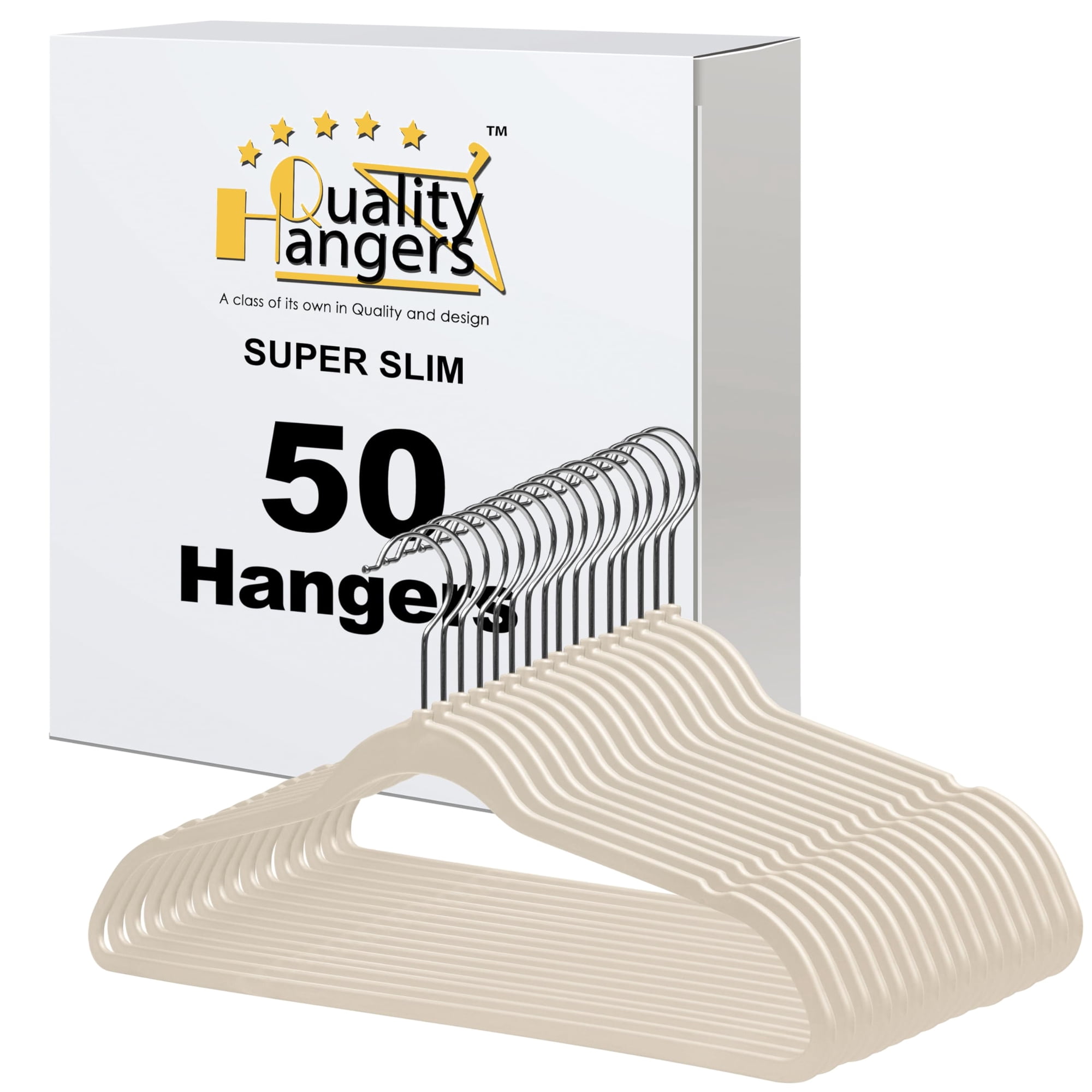Quality Hangers - Perchas De Plástico De Calidad, 50 Unidades, Delgadas, Sin Terciopelo, Color Marfil