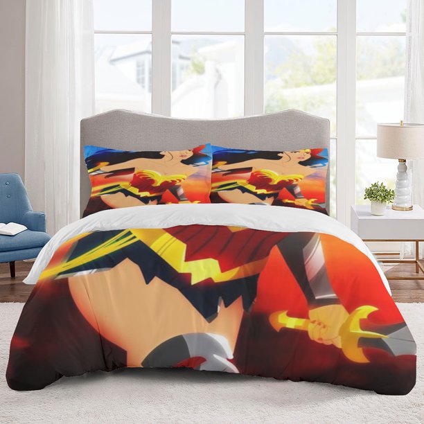 Wonder Woman Bedding Sets Cartoon Duvet Cover Lightweight 3 Piece Bet Sets for Kids Boys Girls