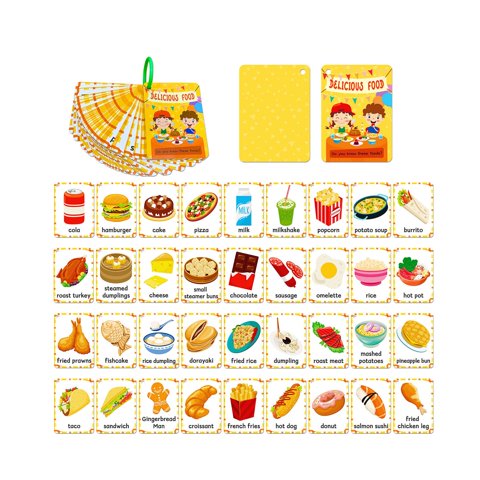 Magideal - Tarjetas Didácticas De Comida, Tarjetas Didácticas De Vocabulario, Tarjetas Didácticas Interactivas De Doble Cara Montessori Para Niños Pequeños Para