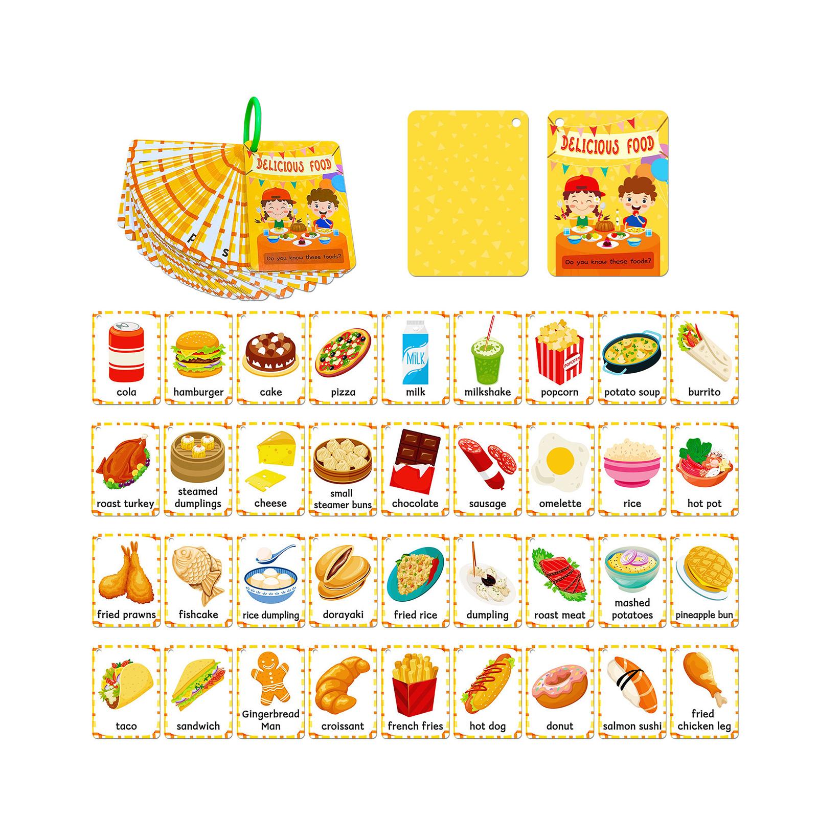 Magideal - Tarjetas Didácticas De Comida, Tarjetas Didácticas De Vocabulario, Tarjetas Didácticas Interactivas De Doble Cara Montessori Para Niños Pequeños Para