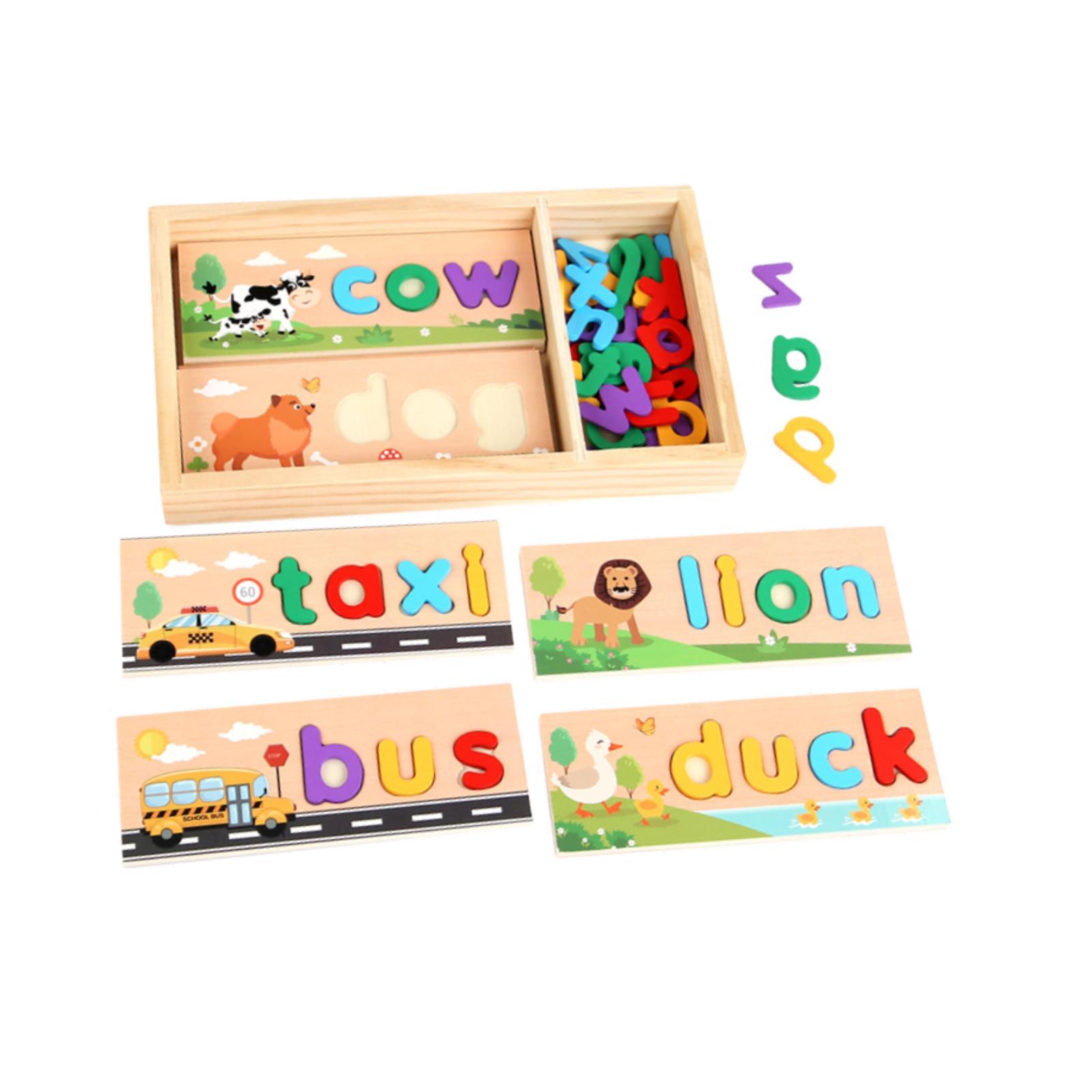 Magideal - Juguetes De Madera Para Aprender A Deletrear, Juego Interactivo Clásico De Combinación De Letras Y Ortografía Para Niños, Regalo Para Niños Y Niñas.