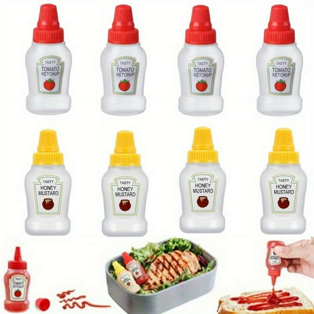 8pcs, Mini Ketchup Bottles, Condiment Squeeze Bottle, Plastic Portable Containers Bottle For Adults Office Lunchbox Picnic, Squeeze Bottles For Oil Soy Sauce Honey Salad Dressing, 25ml/0.87oz
