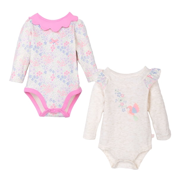 Bipack Body Recién Nacido Niña Manga Larga Estampado Pajarito y Flores – Surtido