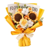 Magideal - Ramo De Flores De Crochet Completado, Centro De Mesa De Ramo De Mesa, Regalos Del Día De La Madre Decoración Del Hogar De Bricolaje Para El Cumpleaños Amarillo