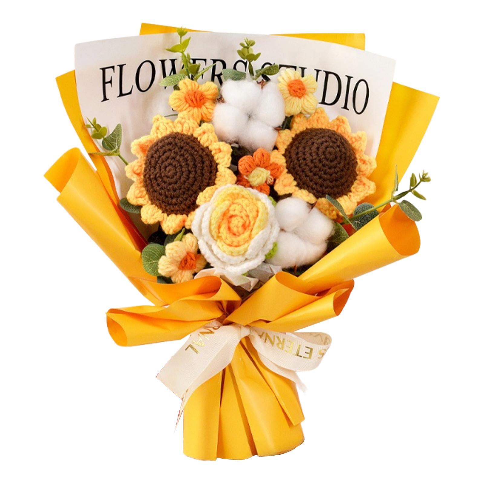 Magideal - Ramo De Flores De Crochet Completado, Centro De Mesa De Ramo De Mesa, Regalos Del Día De La Madre Decoración Del Hogar De Bricolaje Para El Cumpleaños Amarillo