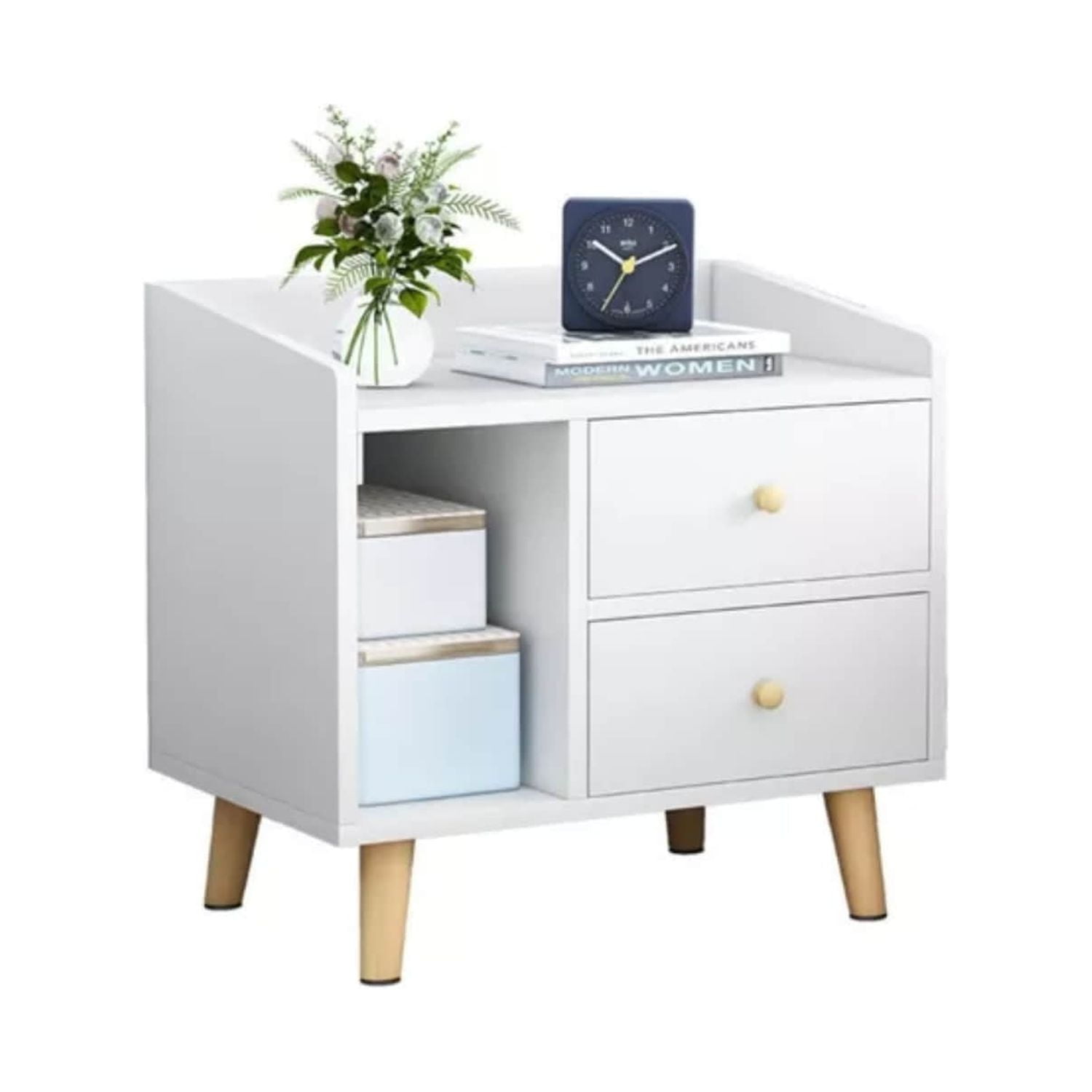 Importclick - Velador 2 Cajones Madera 43x30x48 Cm Blanco