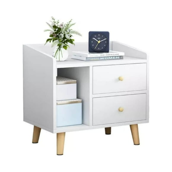 Velador 2 Cajones Madera 43x30x48 CM Blanco