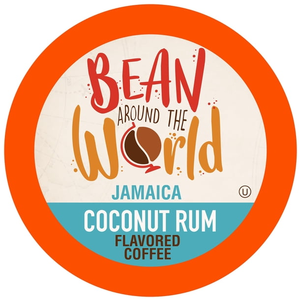 Café con sabor a Bean Around the World, compatible con cafeteras Keurig K Cup 2.0, ron de coco, 40 unidades