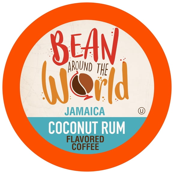 Café con sabor a Bean Around the World, compatible con cafeteras Keurig K Cup 2.0, ron de coco, 40 unidades