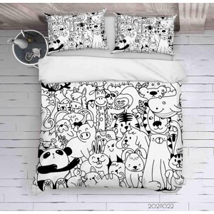 Milsleep - 3D Cartoon Animal Pattern Doodle Quilt Cover Set Bedding Set Duvet Cover