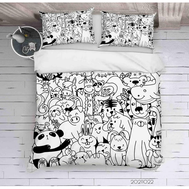 3D Cartoon Animal Pattern Doodle Quilt Cover Set Bedding Set Duvet Cover