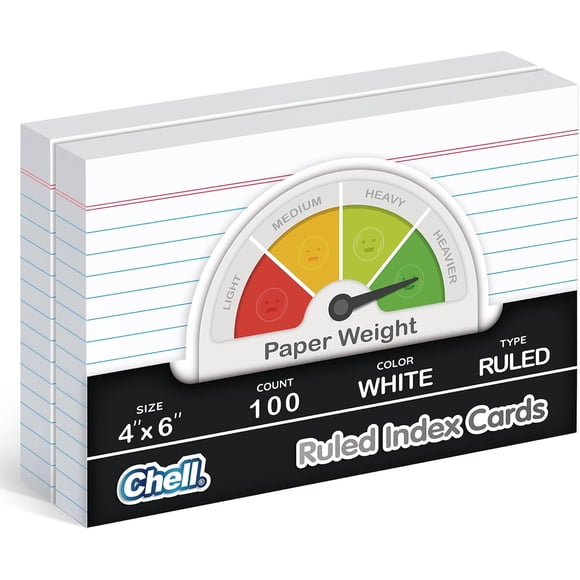 Chell Extra Heavyweight Index Cards 4x6, 100 Count, White Ru