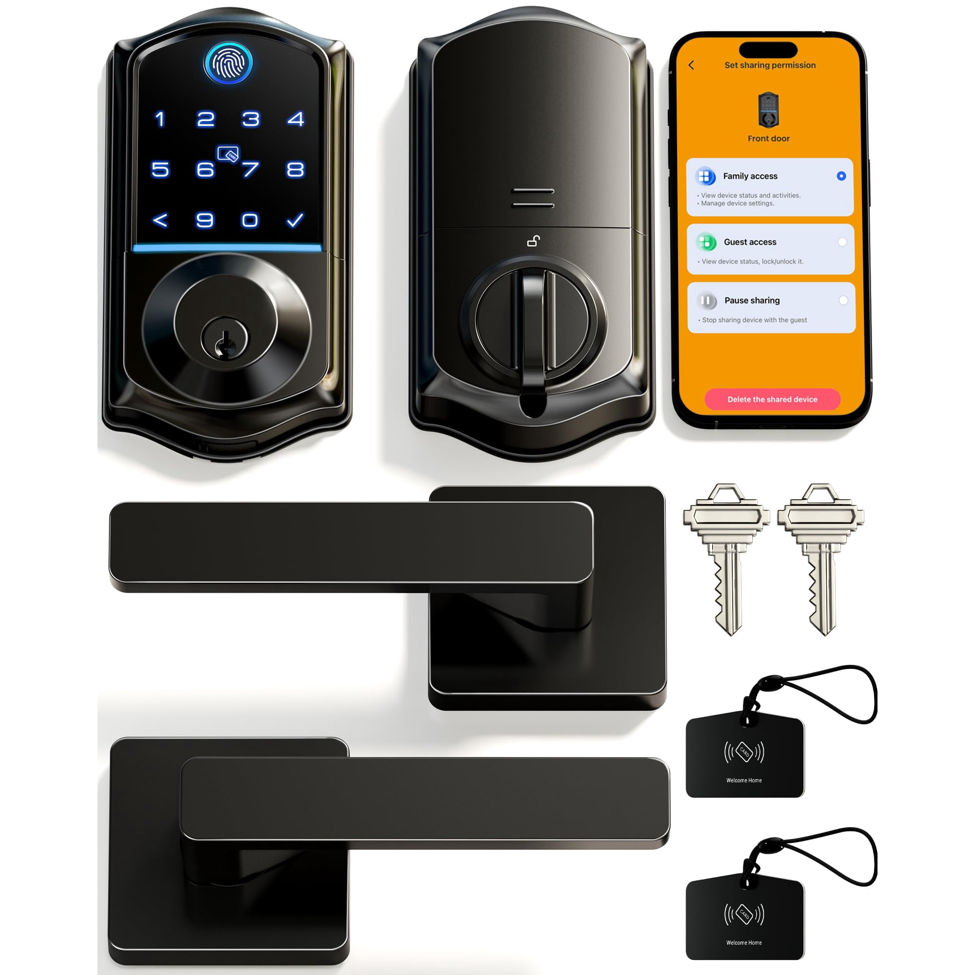 Cerradura Inteligente Veise Ve017-b Con Huella Digital, 8 En 1, Pestillo De Seguridad Sin Llave