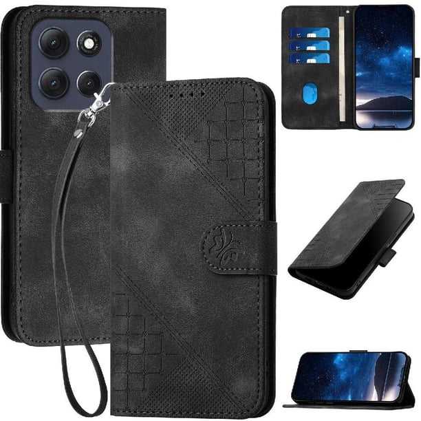 Funda Flip Premium Fibra de Carbono para Motorola MOTO G86 Power con Soporte y Cierre Negro