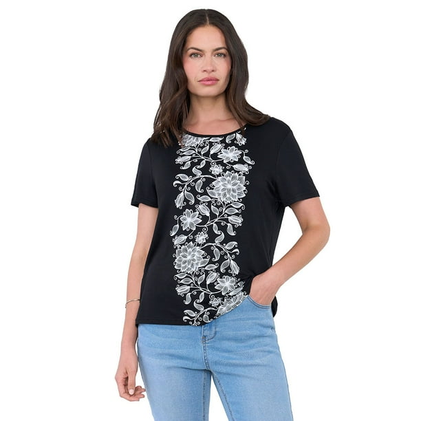 Polera Mujer Print Boho Negro Corona