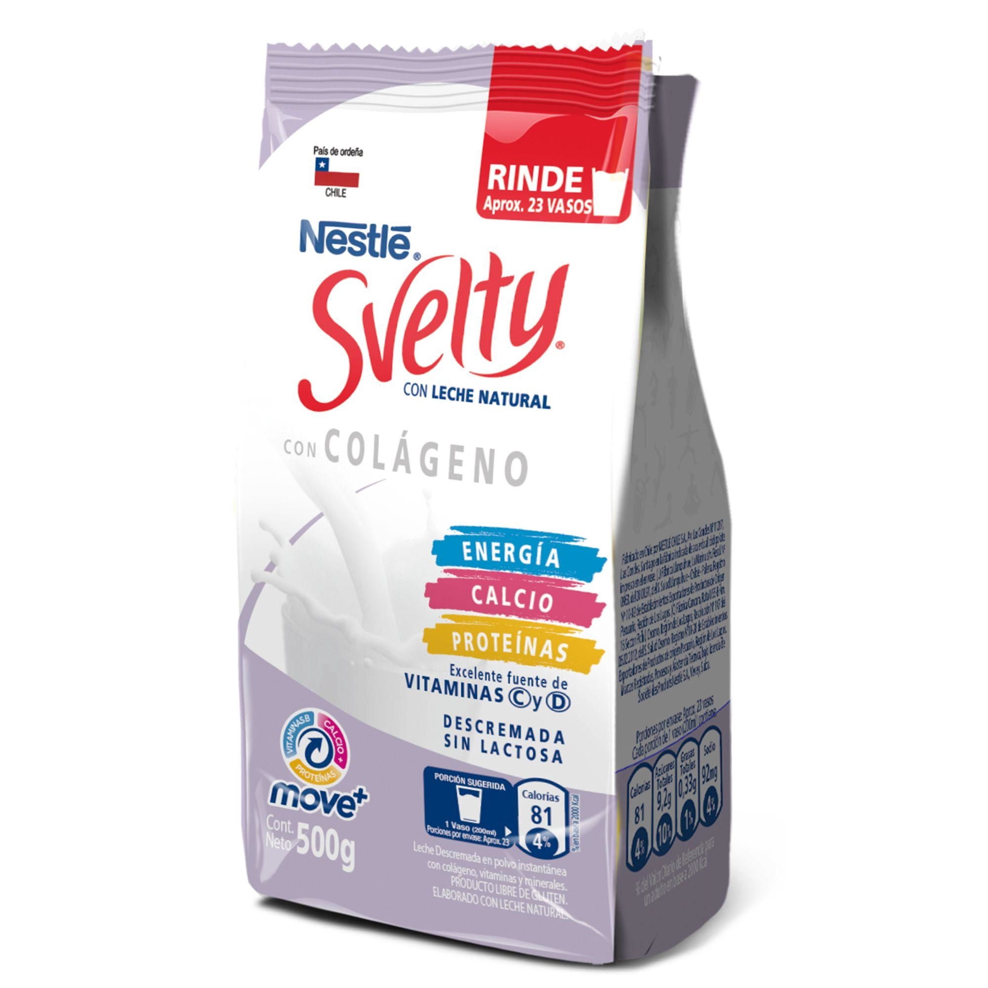 Leche En Polvo Descremada Move+ Con Colágeno Bolsa 500 g Svelty