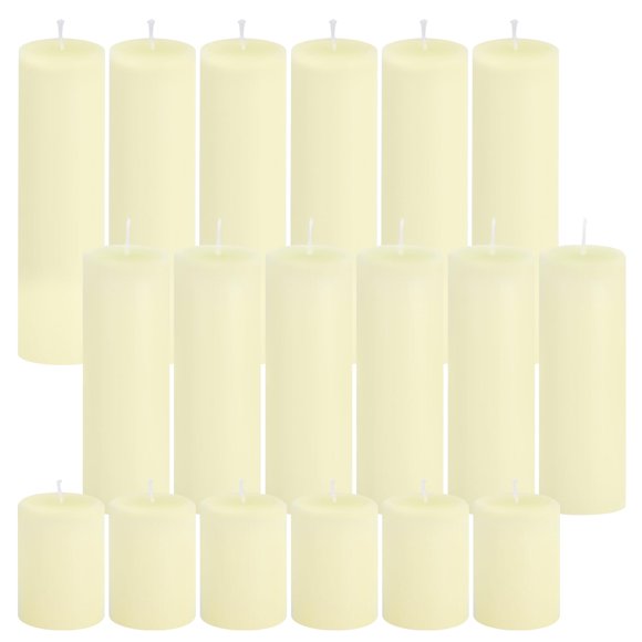 Velas tipo pilar Trxvxo pack de 18 (20/15/8 cm) sin goteo color marfil