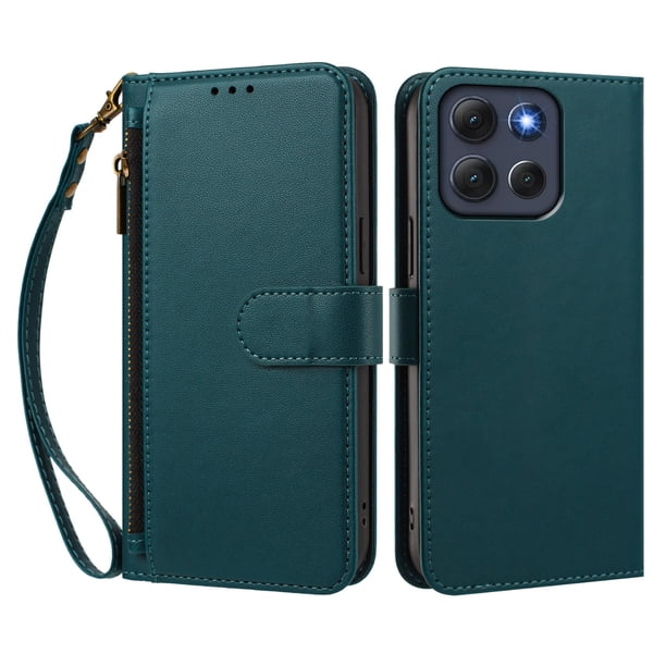 Funda Tipo Billetera para Motorola Moto G86 con Soporte y Bolsillo con Cierre Verde