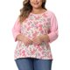 thumbnail image 1 of GRACIA Y GRANDEZA Disfraces de Halloween Blusa Floral para Mujer Tallas Grandes Cuello Redondo Manga 3/4 Raglán Top Campesino Casual 3X Rosa Claro, 1 of 8
