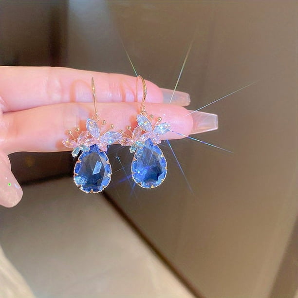1 Pair Of Zircon Butterfly Drop Dangle Earrings Jewelry Gift For Women Girls